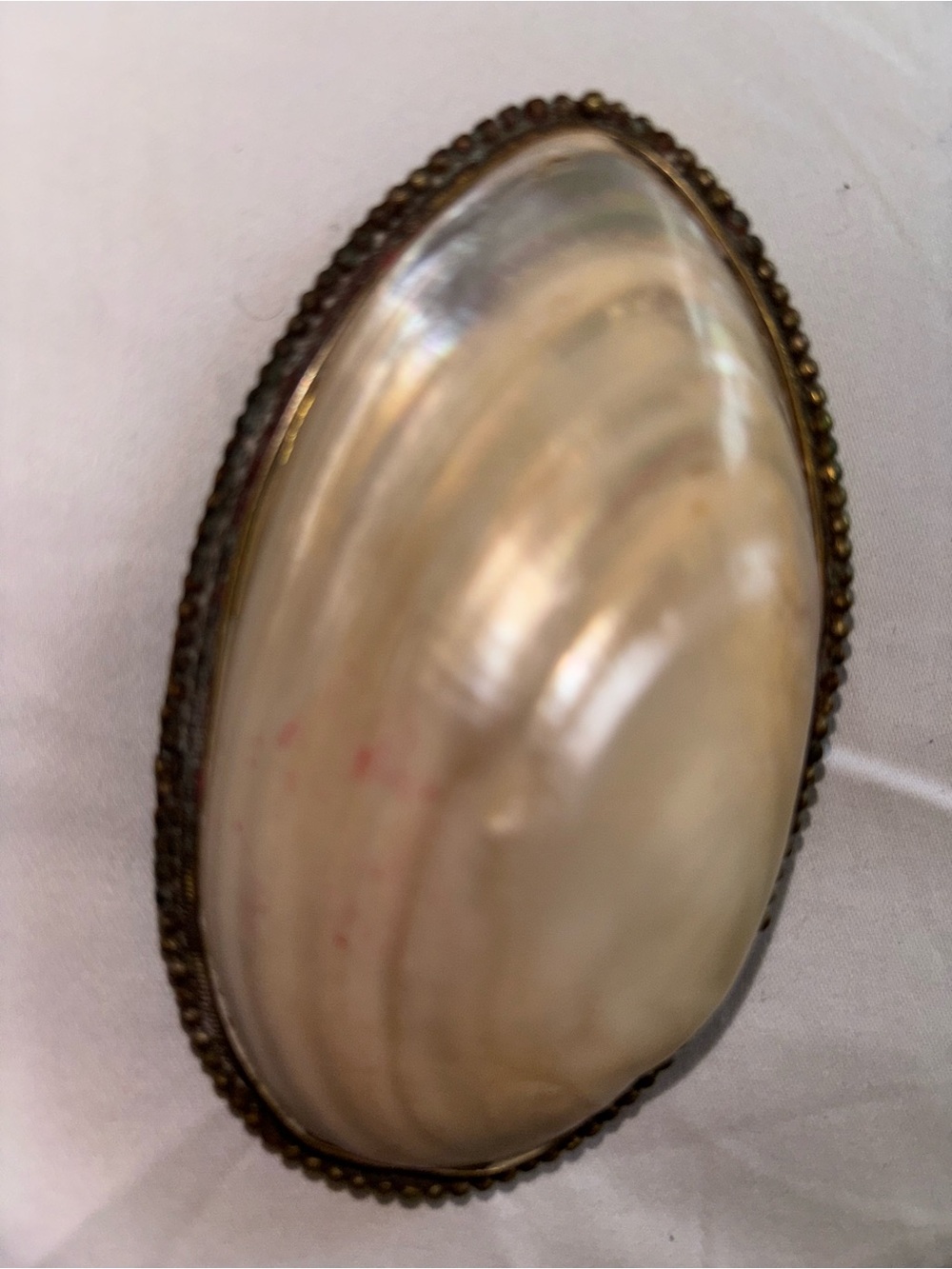 Mother Of Pearl And Brass Oval Accent Belt Buckle - Cream